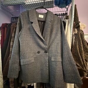 TOO-TOO Black and White Plaid Blazer